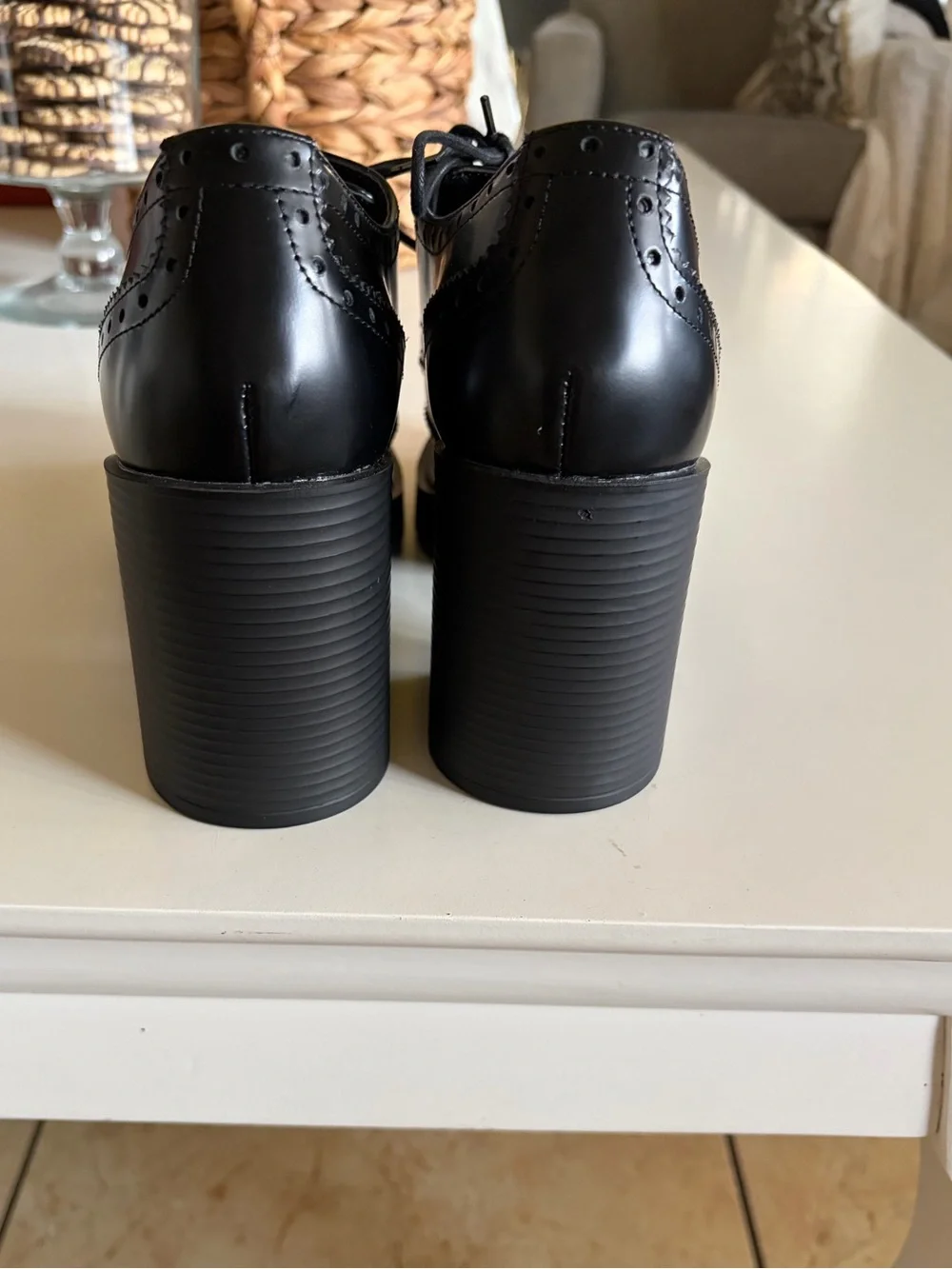 Steve Madden Black Lace-Up Brogue Block Heel Oxfords - Women
